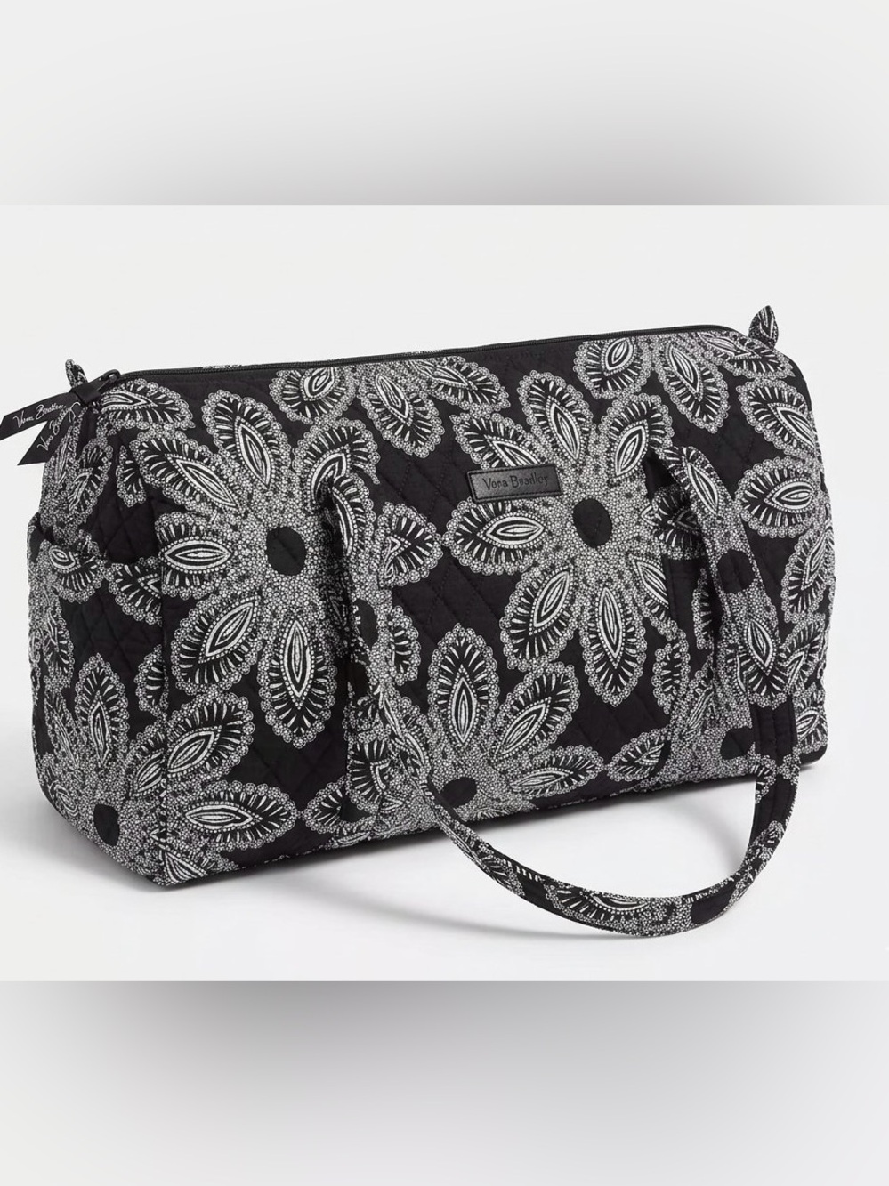 Vera Bradley RARE Blanco Bouquet Quilted Duffel Bag Black White Floral Weekender